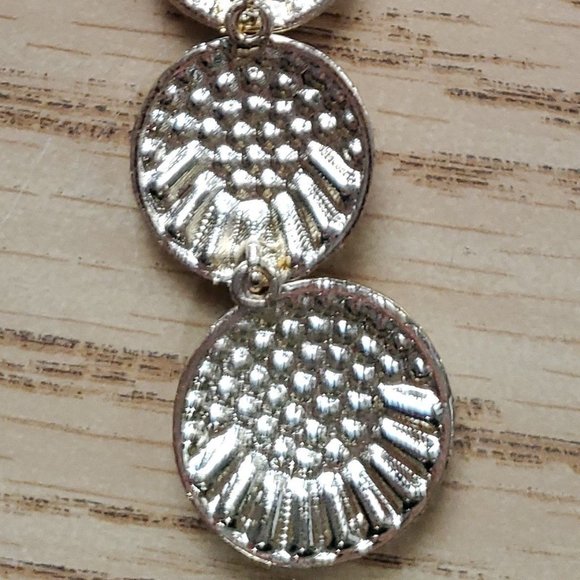 NWOT White Crystal and Clear Silver Disc Goldtone Dangle Earrings - Picture 6 of 6